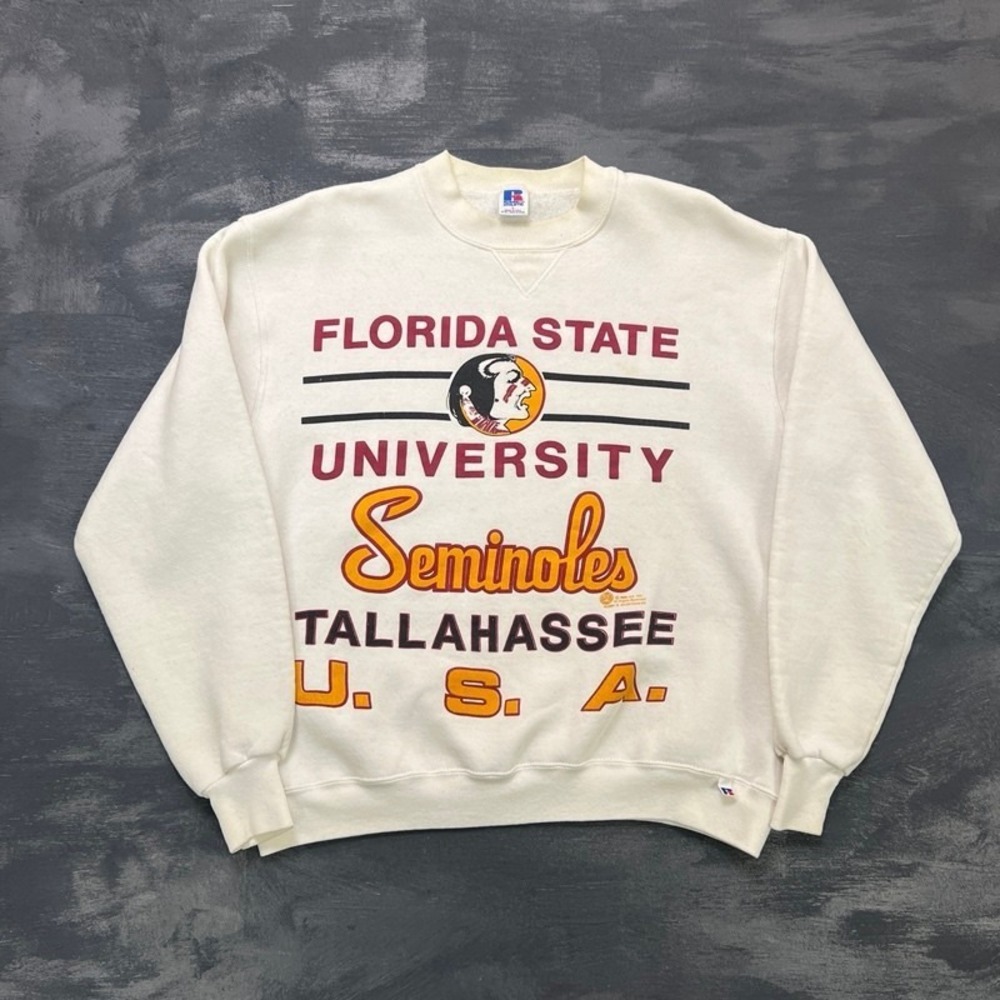 Vintage Florida State Seminoles Sweatshirt Mens Large White 80s Russell Athletic